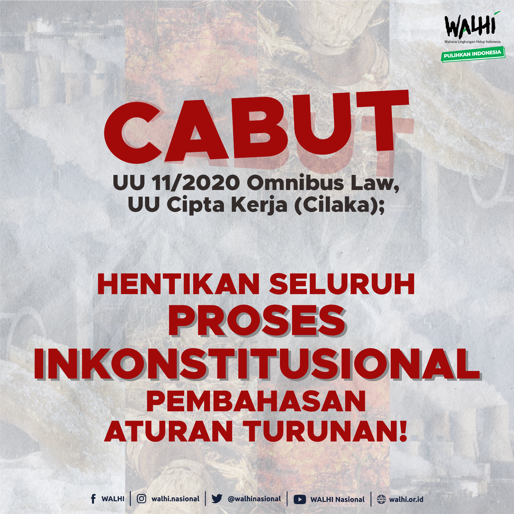 Cabut UU 11/2020 Omnibus Law, UU Cipta Kerja (Cilaka); Hentikan Seluruh ...